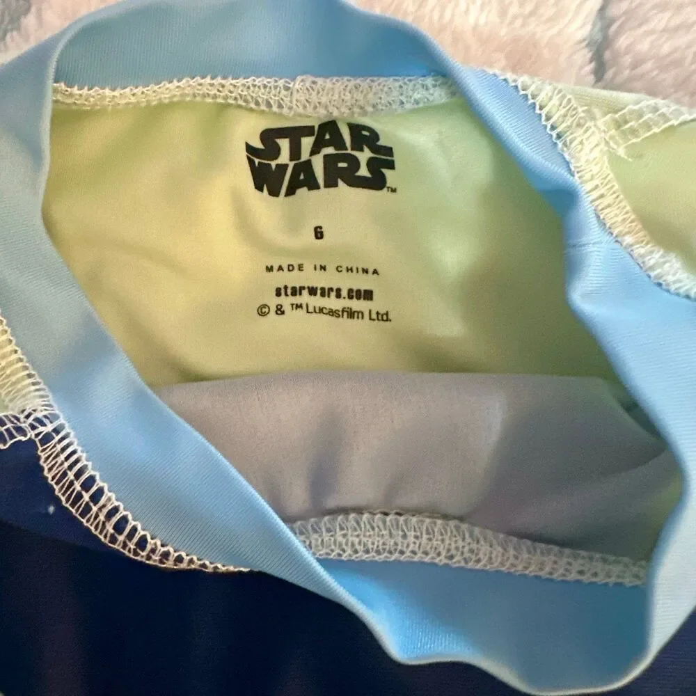 Baby Yoda Swim Trunks Rash Guard Swimsuit Size 6